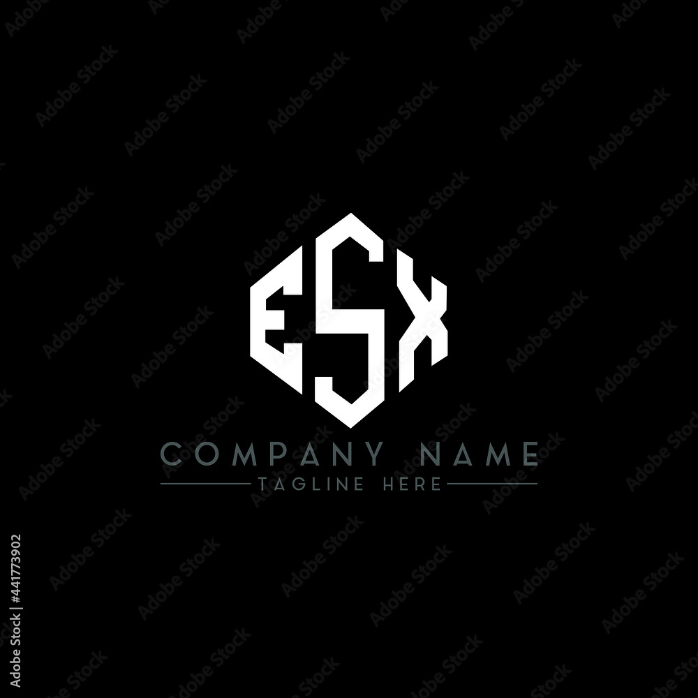 Obraz premium ESX letter logo design with polygon shape. ESX polygon logo monogram. ESX cube logo design. ESX hexagon vector logo template white and black colors. ESX monogram, ESX business and real estate logo. 