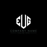 EUG letter logo design with polygon shape. EUG polygon logo monogram. EUG cube logo design. EUG hexagon vector logo template white and black colors. EUG monogram, EUG business and real estate logo. 