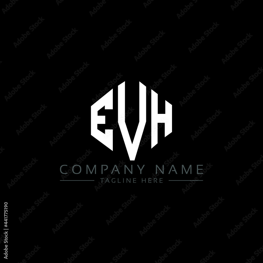 EVH letter logo design with polygon shape. EVH polygon logo monogram. EVH cube logo design. EVH hexagon vector logo template white and black colors. EVH monogram, EVH business and real estate logo. 
