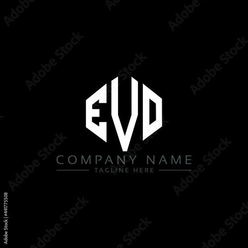 EVO letter logo design with polygon shape. EVO polygon logo monogram. EVO cube logo design. EVO hexagon vector logo template white and black colors. EVO monogram, EVO business and real estate logo.  photo