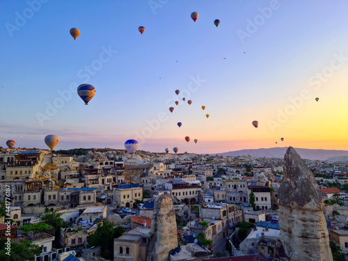 Cappadocia - Turkey, Hot air balloons in the sky at morning time, tourism at Turkey © HuseyinEren