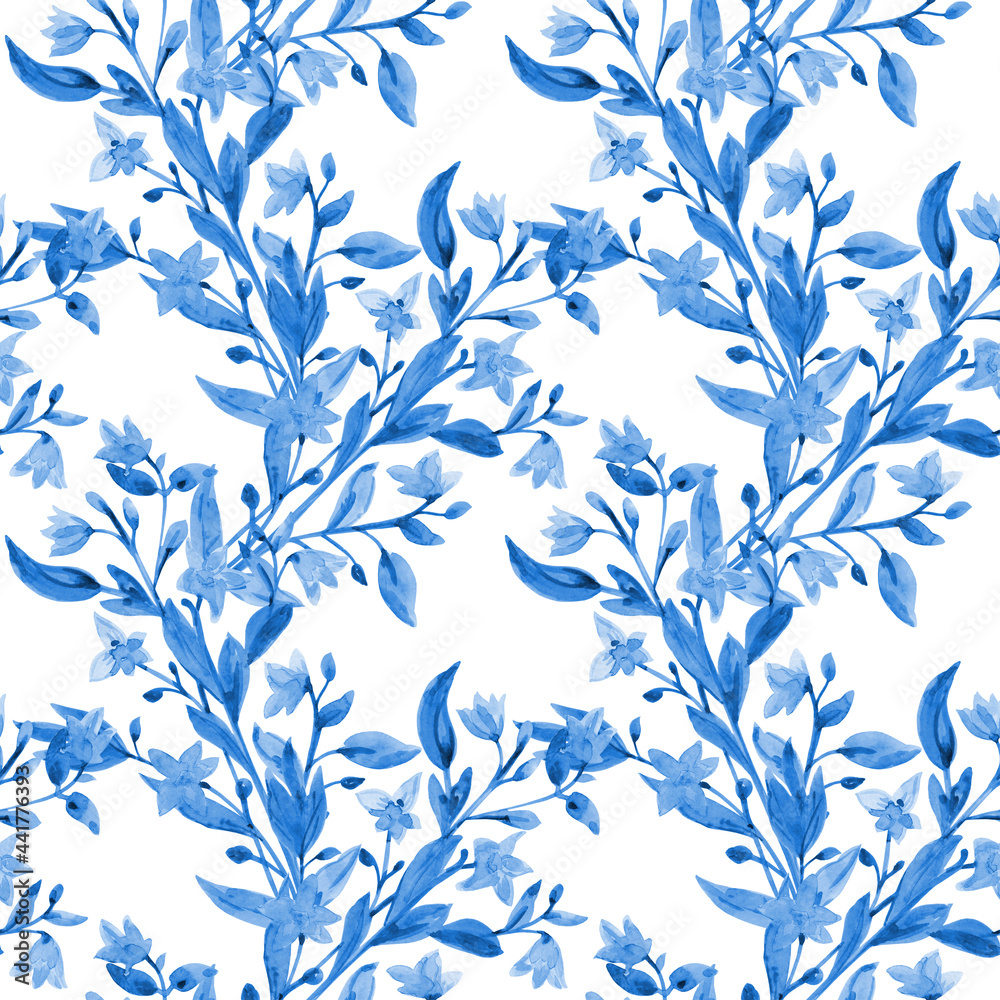 monochrome seamless texture with blue graceful meadow flowers. watercolor painting monochrome seamless texture with blue graceful meadow flowers. watercolor painting