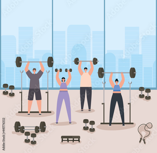 people with barbell