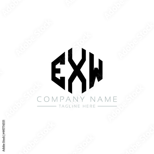 EXW letter logo design with polygon shape. EXW polygon logo monogram. EXW cube logo design. EXW hexagon vector logo template white and black colors. EXW monogram, EXW business and real estate logo.  photo