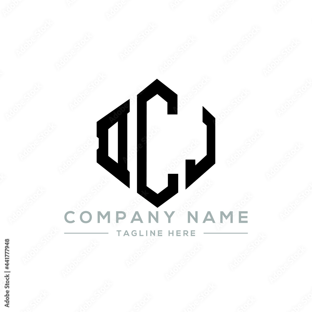DCJ letter logo design with polygon shape. DCJ polygon logo monogram. DCJ cube logo design. DCJ hexagon vector logo template white and black colors. DCJ monogram, DCJ business and real estate logo. 