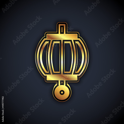 Gold Korean paper lantern icon isolated on black background. Vector