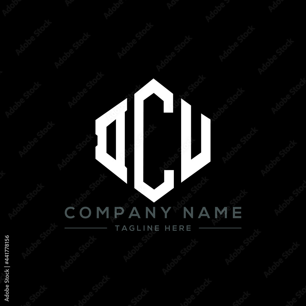 DCU letter logo design with polygon shape. DCU polygon logo monogram. DCU cube logo design. DCU hexagon vector logo template white and black colors. DCU monogram, DCU business and real estate logo. 