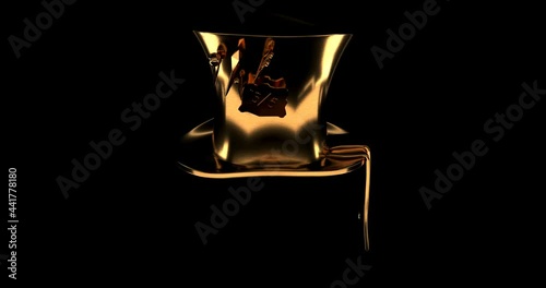 Golden cylindrical hat with needles in it