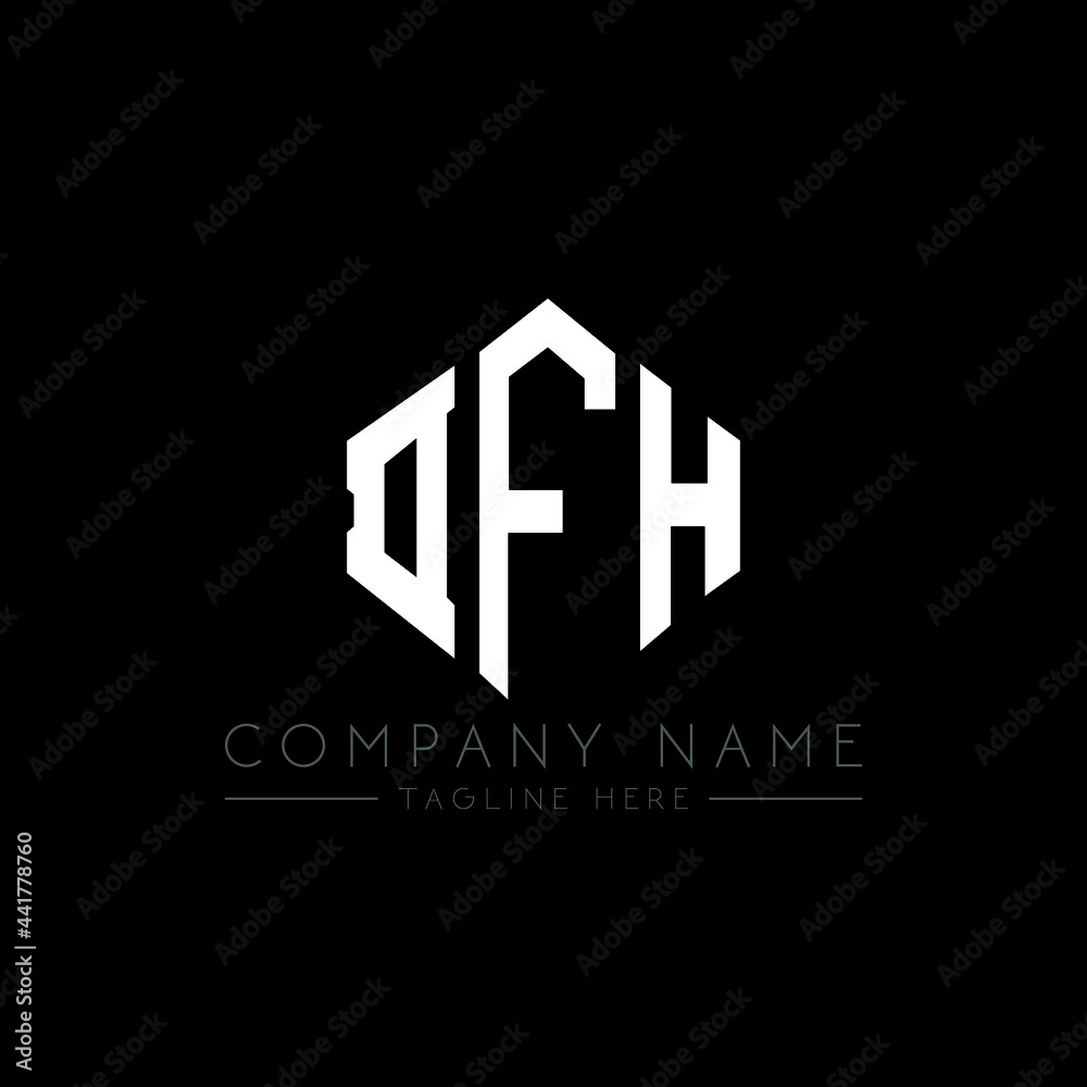 DFH letter logo design with polygon shape. DFH polygon logo monogram. DFH cube logo design. DFH hexagon vector logo template white and black colors. DFH monogram, DFH business and real estate logo. 