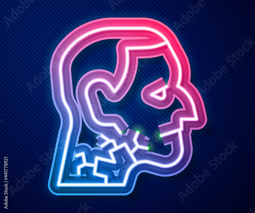 Glowing neon line Throat cancer icon isolated on blue background. Laryngeal cancer. Vector