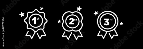 1st 2nd 3rd medal first place second third award winner badge guarantee winning prize ribbon symbol sign icon logo template Vector clip art illustration isolated on black background