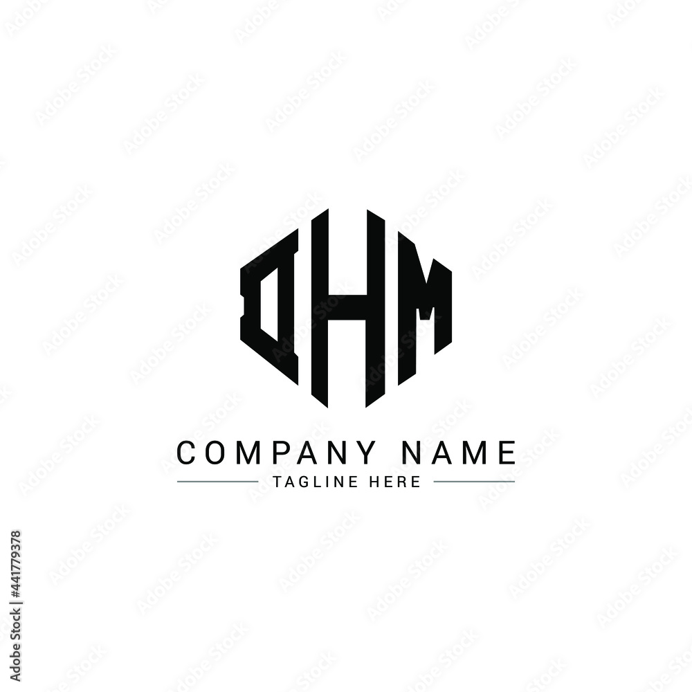 DHM letter logo design with polygon shape. DHM polygon logo monogram. DHM cube logo design. DHM hexagon vector logo template white and black colors. DHM monogram, DHM business and real estate logo. 