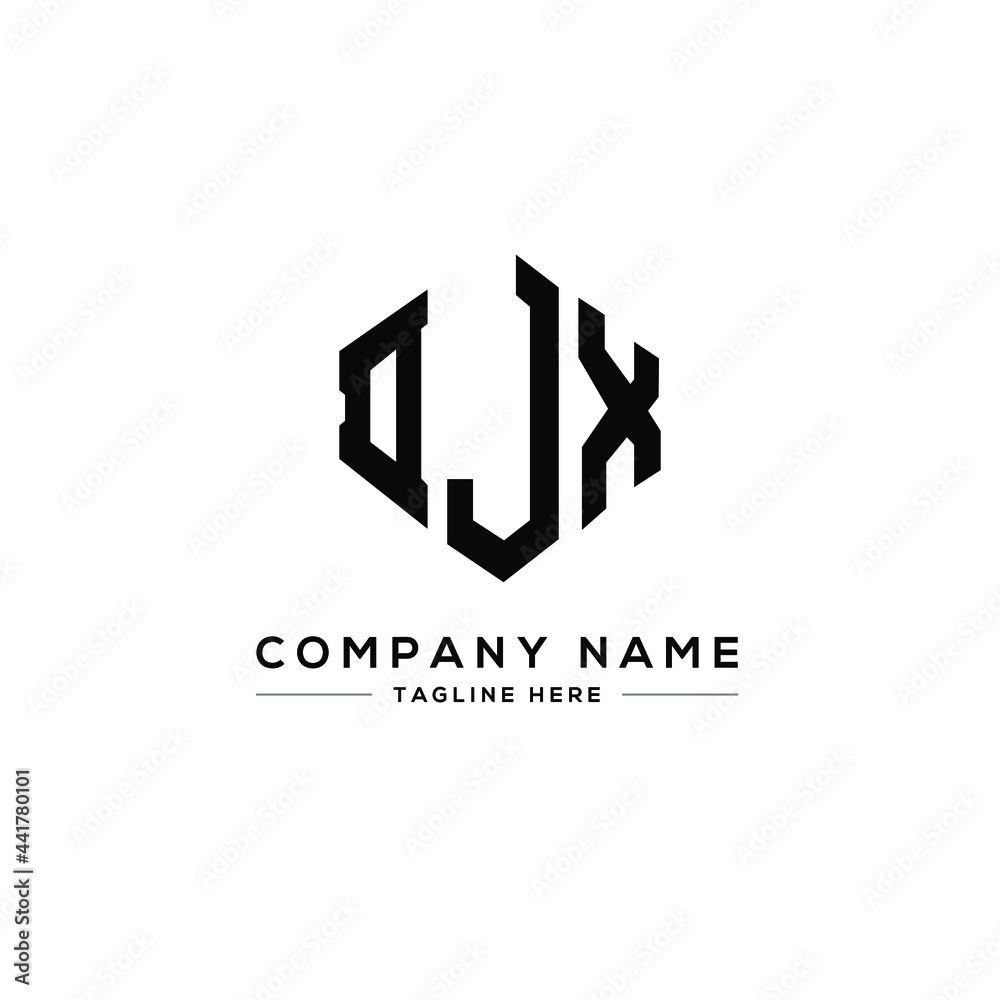 Obraz premium DJX letter logo design with polygon shape. DJX polygon logo monogram. DJX cube logo design. DJX hexagon vector logo template white and black colors. DJX monogram, DJX business and real estate logo. 