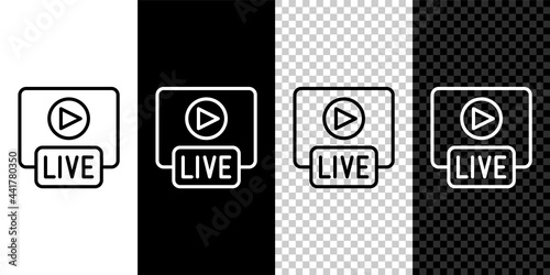 Set line Live streaming online videogame play icon isolated on black and white, transparent background. Vector