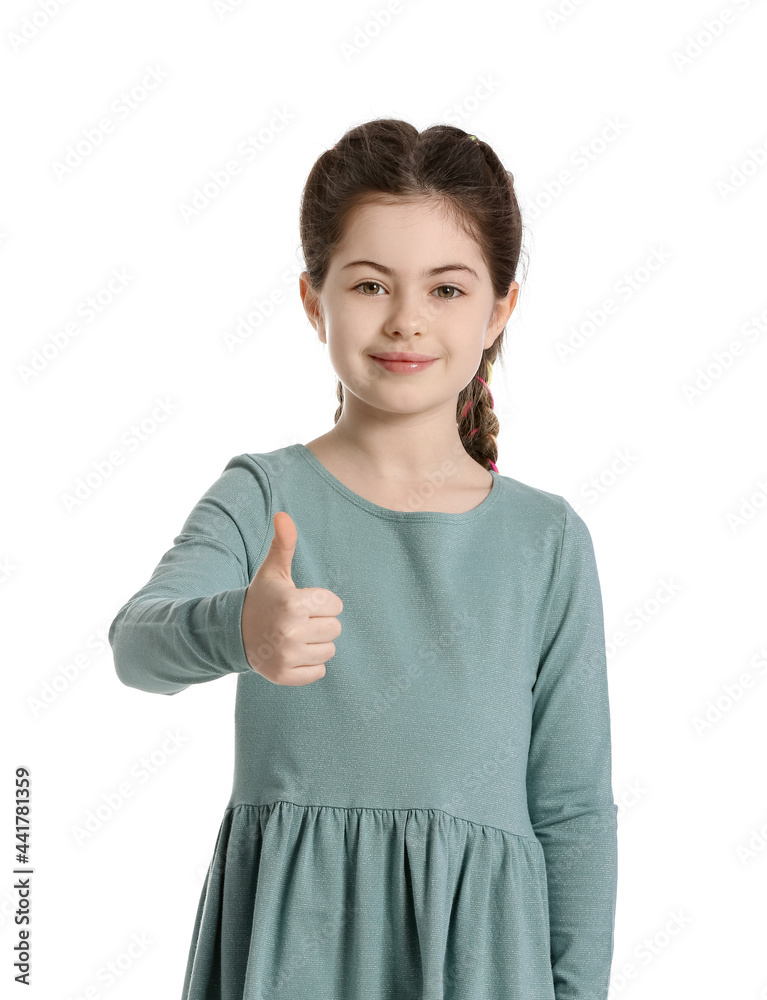 Little girl showing thumb-up on white background Little girl showing thumb-up on white background