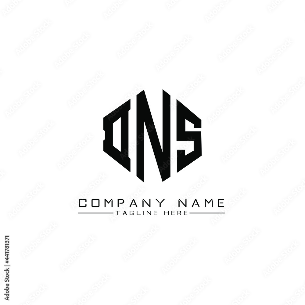 DNS letter logo design with polygon shape. DNS polygon logo monogram. DNS cube logo design. DNS hexagon vector logo template white and black colors. DNS monogram, DNS business and real estate logo. 