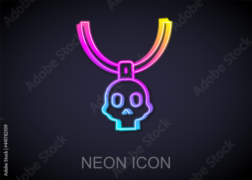 Glowing neon line Necklace amulet icon isolated on black background. Vector