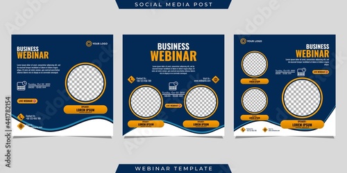 Creative design collection of social media story post templates on blue and white background. Great for business webinar, marketing webinar, online class program, etc.