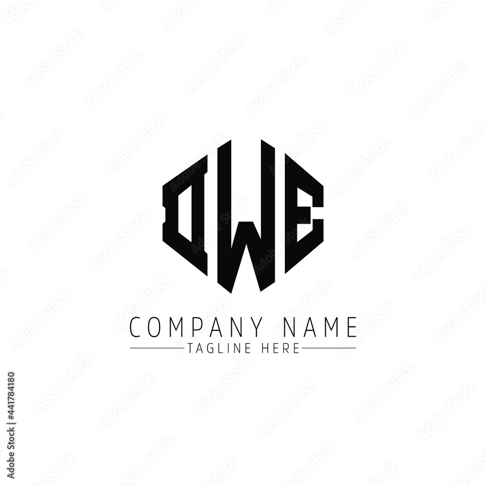 DWE letter logo design with polygon shape. DWE polygon logo monogram. DWE cube logo design. DWE hexagon vector logo template white and black colors. DWE monogram, DWE business and real estate logo. 
