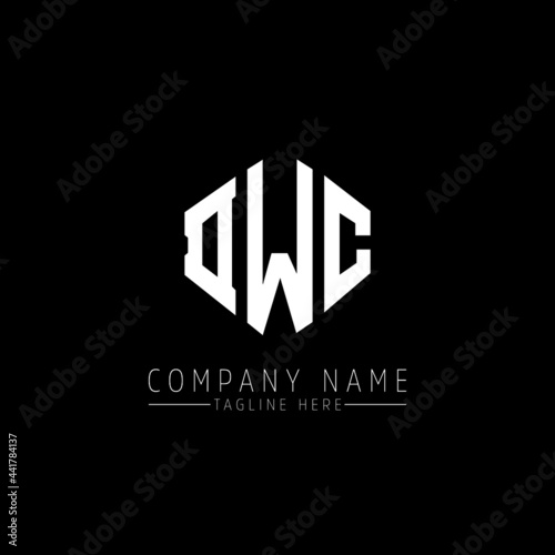 DWC letter logo design with polygon shape. DWC polygon logo monogram. DWC cube logo design. DWC hexagon vector logo template white and black colors. DWC monogram, DWC business and real estate logo.  photo