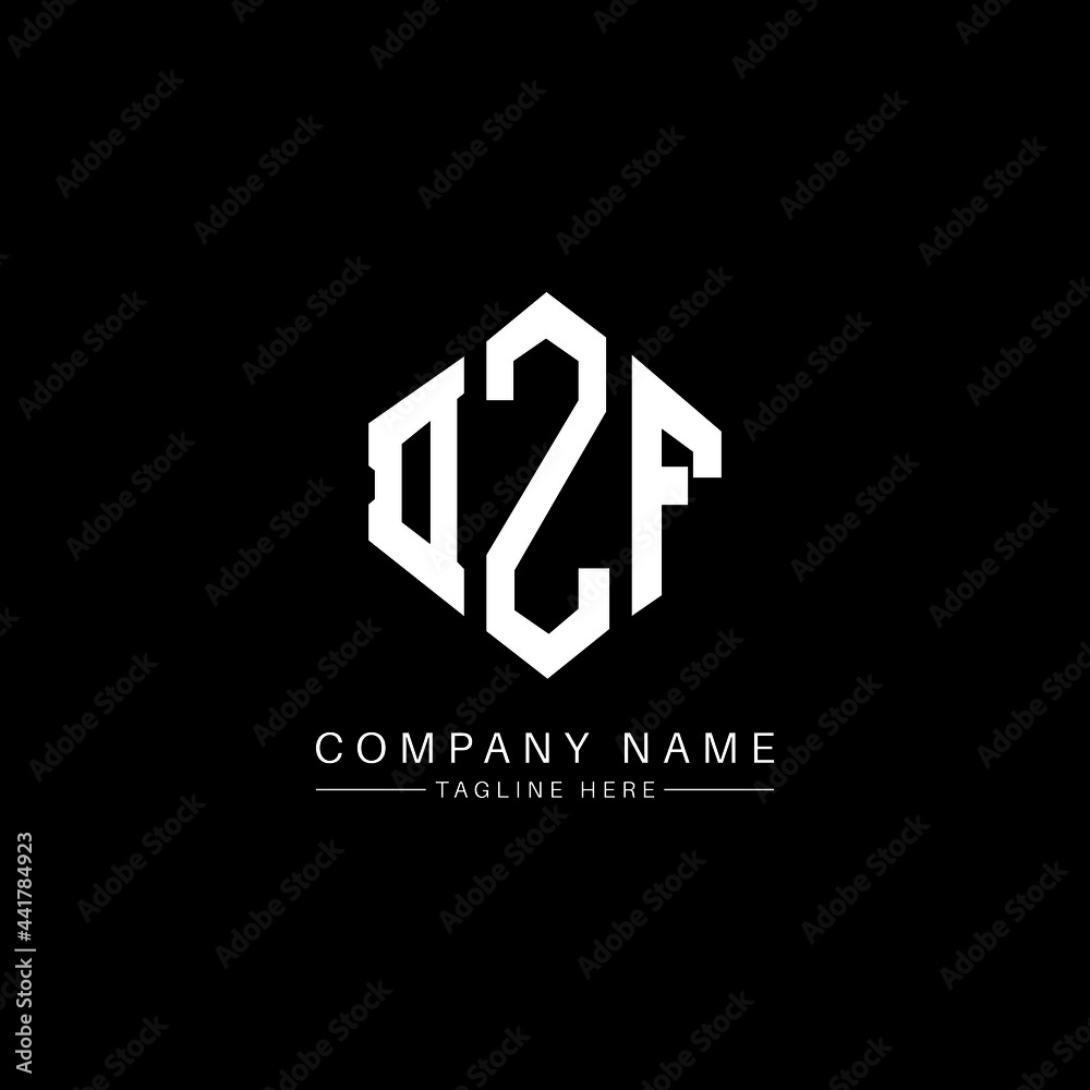 DZF letter logo design with polygon shape. DZF polygon logo monogram. DZF cube logo design. DZF hexagon vector logo template white and black colors. DZF monogram, DZF business and real estate logo. 