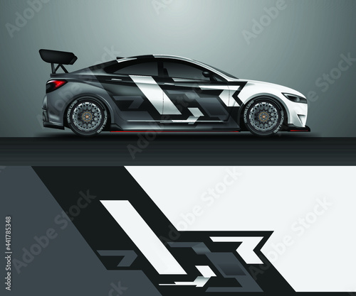 Decal Car Wrap Design Vector. Graphic Abstract Stripe Racing Background For Vehicle, Race car, Rally, Drift . Ready Print File