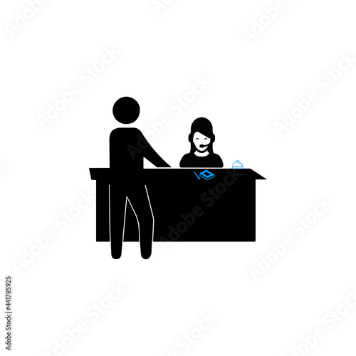 Front desk, hotel, reception icon in circle