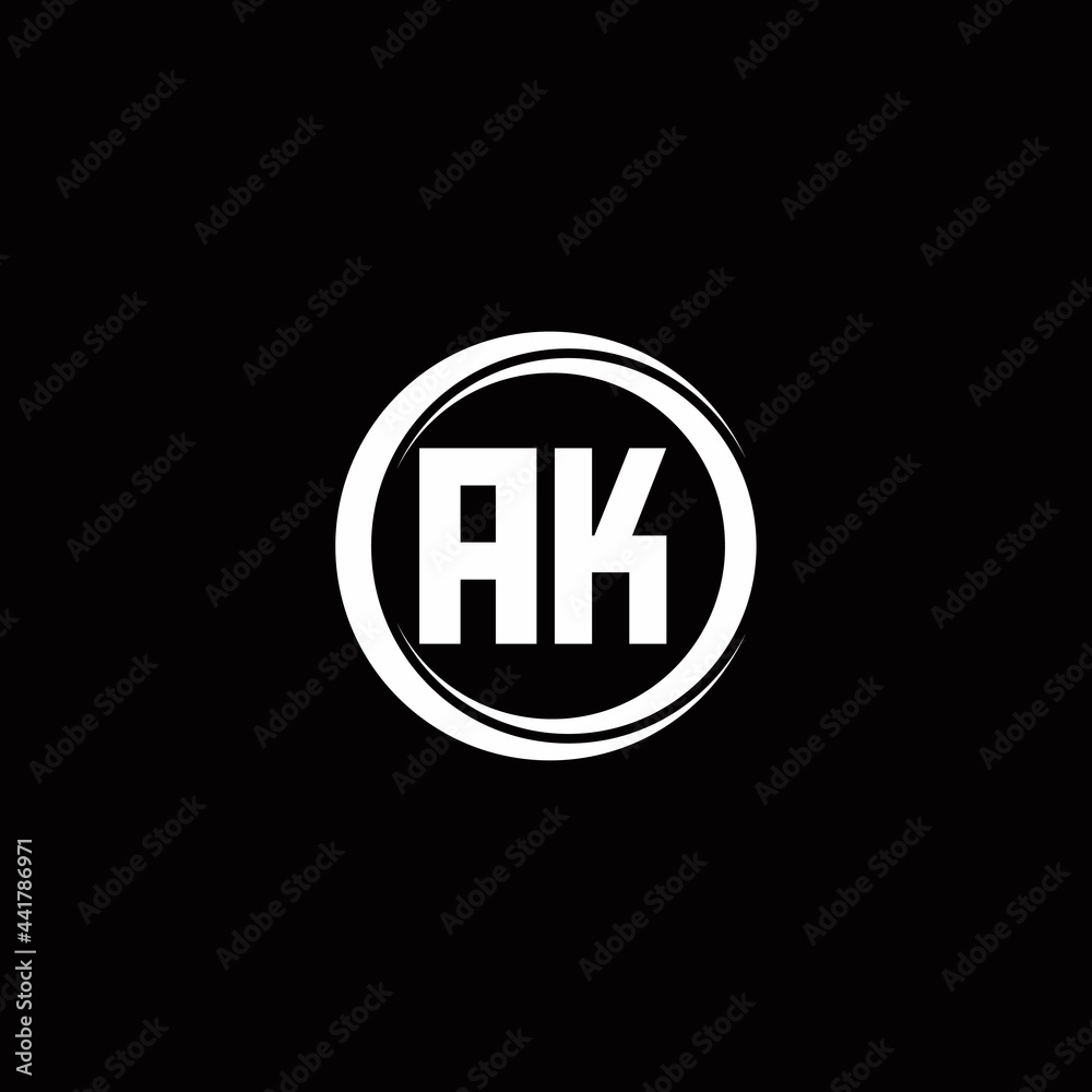 AK logo initial letter monogram with circle slice rounded design template