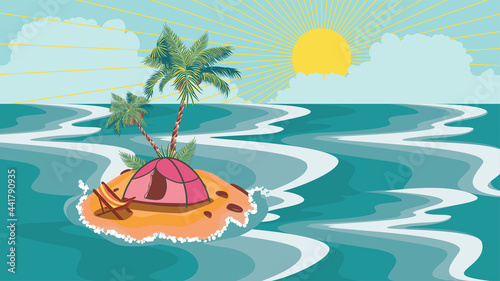 Island in ocean and sun lounger