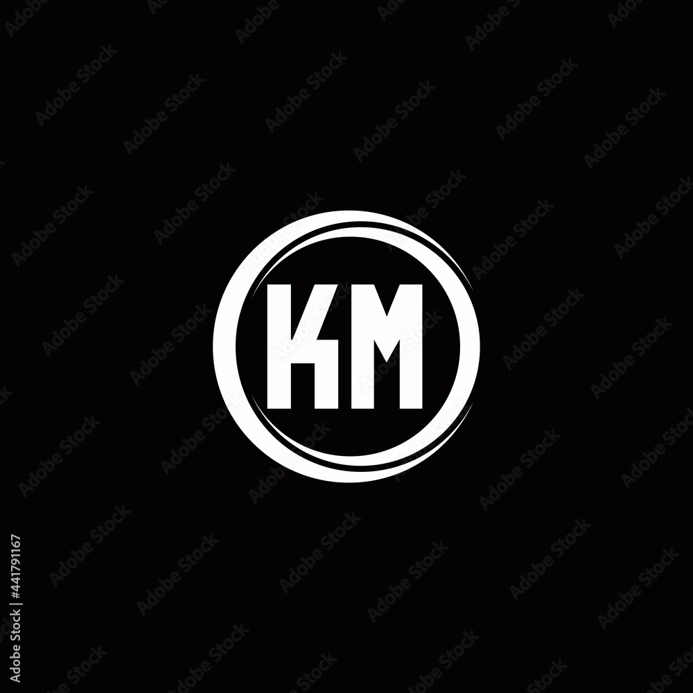 KM logo initial letter monogram with circle slice rounded design template KM logo initial letter monogram with circle slice rounded design template