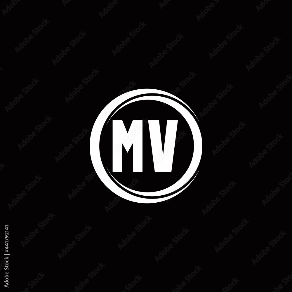 MV logo initial letter monogram with circle slice rounded design template