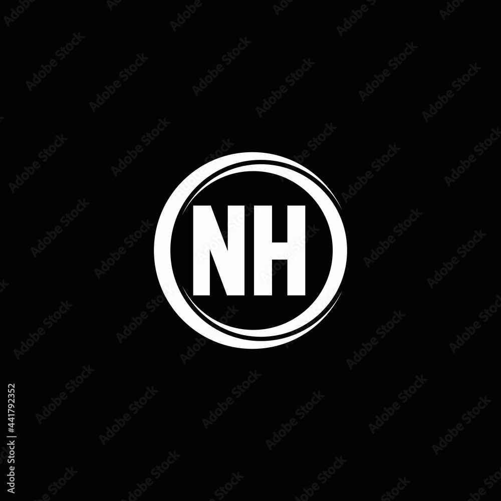 NH logo initial letter monogram with circle slice rounded design template