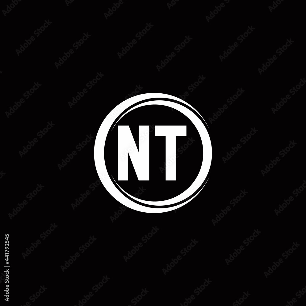 NT logo initial letter monogram with circle slice rounded design template