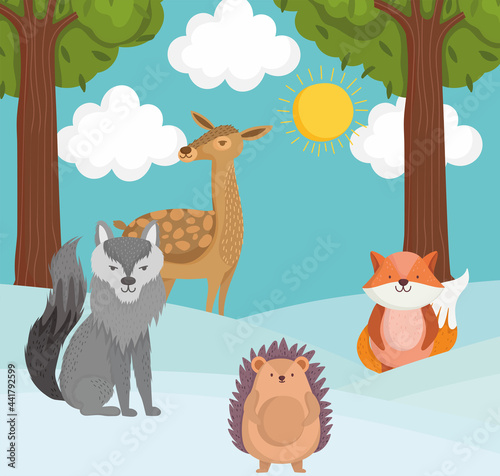 animals on snow cartoon