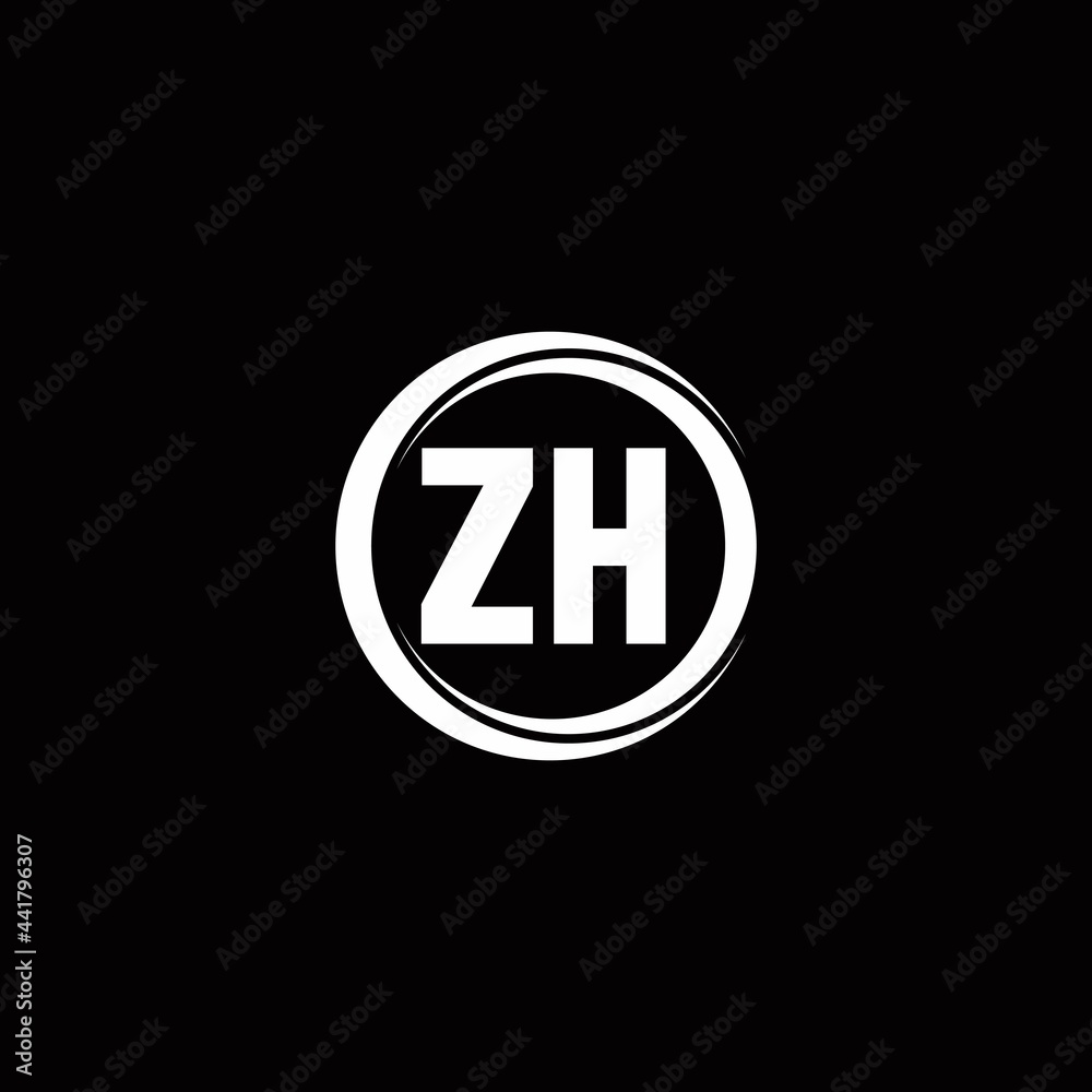 ZH logo initial letter monogram with circle slice rounded design template