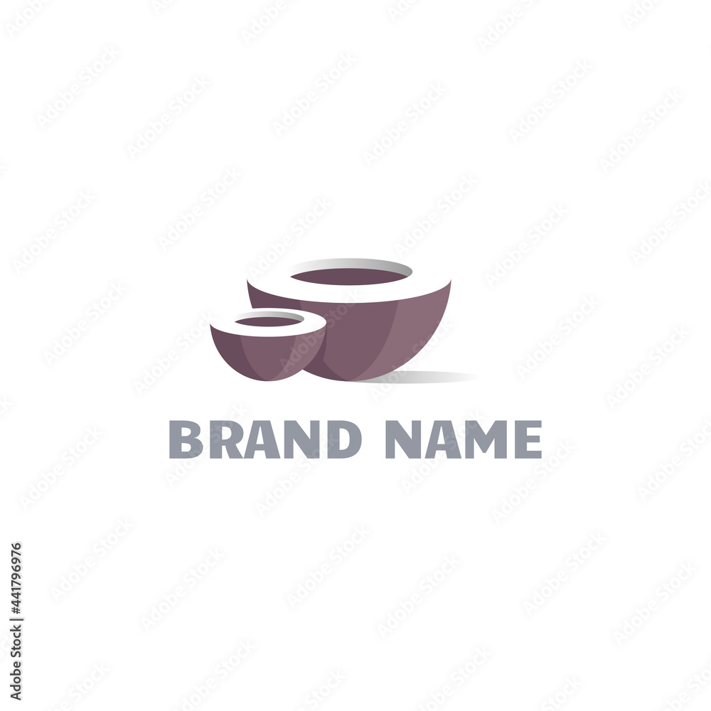 two halves of a brown coconut with a white filling. logo for a cosmetic brand two halves of a brown coconut with a white filling. logo for a cosmetic brand