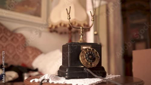 close up of Antique Telephone Classic Rotating Dial Mechanical