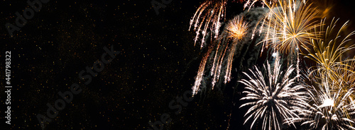 Fireworks background for anniversary, new year, event and festival. Space for text