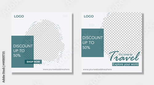 Travel and vacation square social media banner post design template. Editable Modern Template. Discount Promo Template.