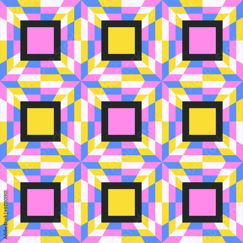 Pattern of 9 colorful squares with combination of bright yellow, pink, and blue, can be use as a Seamless Pattern Background. Colorful background vector in EPS8.