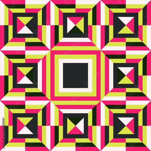 Pattern of 9 colorful squares with reddish pinks and avocado greens colors accent can be use as a Seamless Pattern Background. Colorful background design in EPS8 format file.