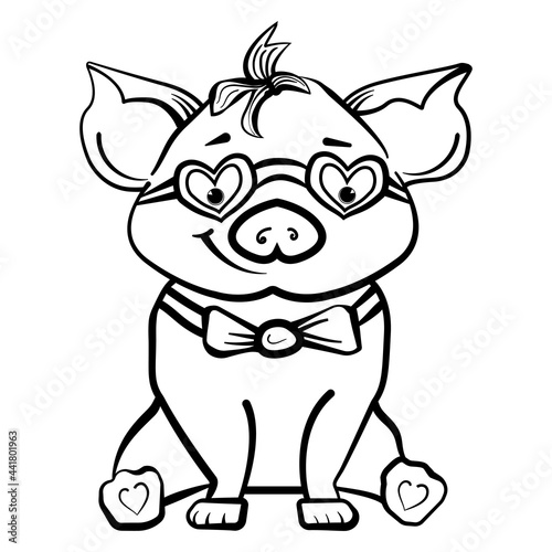 Happy Pig Valentines day illustration. Vector clip art