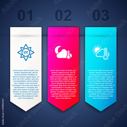 Set UV protection, Thermometer and cloud, moon and sun. Business infographic template. Vector