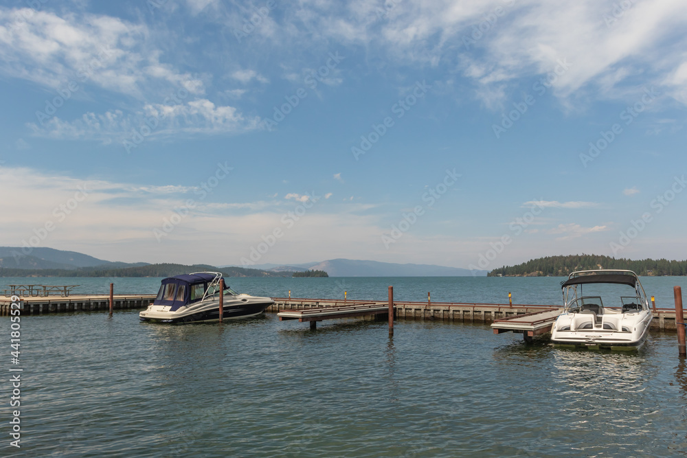 boats in the marina on Flathead Lake in Montana 