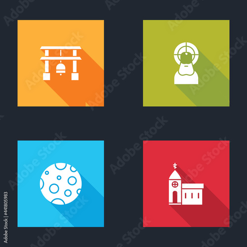 Set Japan Gate, Jesus Christ, Moon and Church building icon. Vector