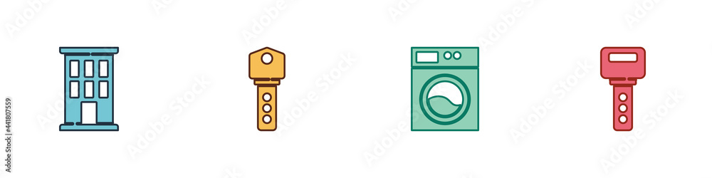 Set House, key, Washer and icon. Vector