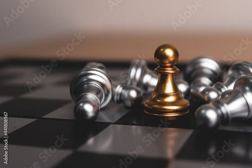 Chess board game to represent the business strategy with competition in the world market. and find out the best solution to meet target objective and goal. Sign and symbol of challenging as concept. 