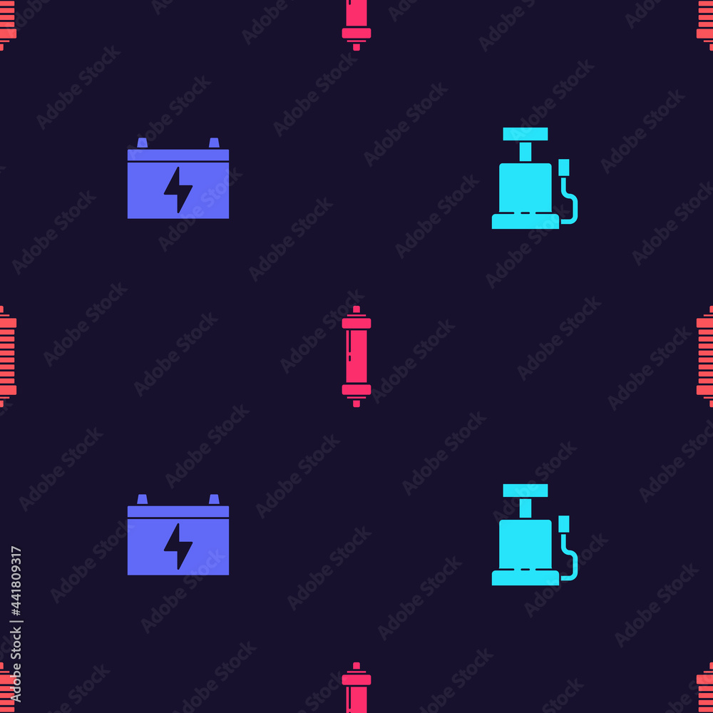 Set Car air pump, battery, Shock absorber and on seamless pattern. Vector Set Car air pump, battery, Shock absorber and on seamless pattern. Vector