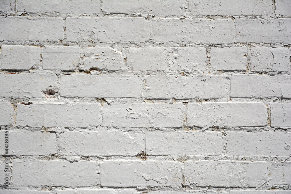 Aged white brick wall for background, copy space