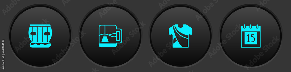 Set Instrument tabla, Cup of tea with tea bag, Indian man dress and Independence day icon. Vector Set Instrument tabla, Cup of tea with tea bag, Indian man dress and Independence day icon. Vector